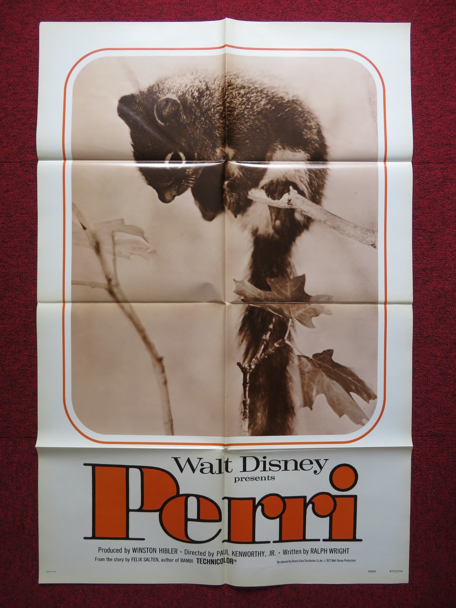PERRI FOLDED US ONE SHEET POSTER DISNEY WINSTON HIBLER 1972 - Rendezvous Cinema
