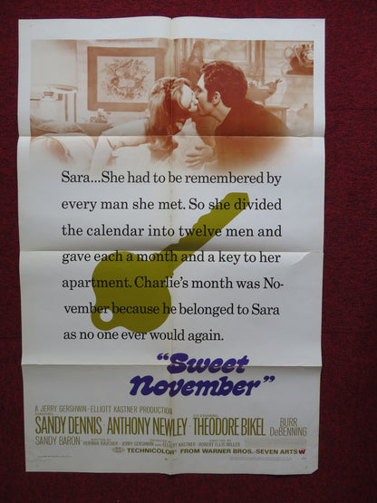 SWEET NOVEMBER FOLDED US ONE SHEET POSTER SANDY DENNIS ANTHONY NEWLEY 1968 - Rendezvous Cinema
