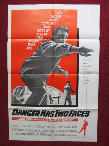DANGER HAS TWO FACES FOLDED US ONE SHEET POSTER ROBERT LANSING DANA WYNTER 1967 - Rendezvous Cinema
