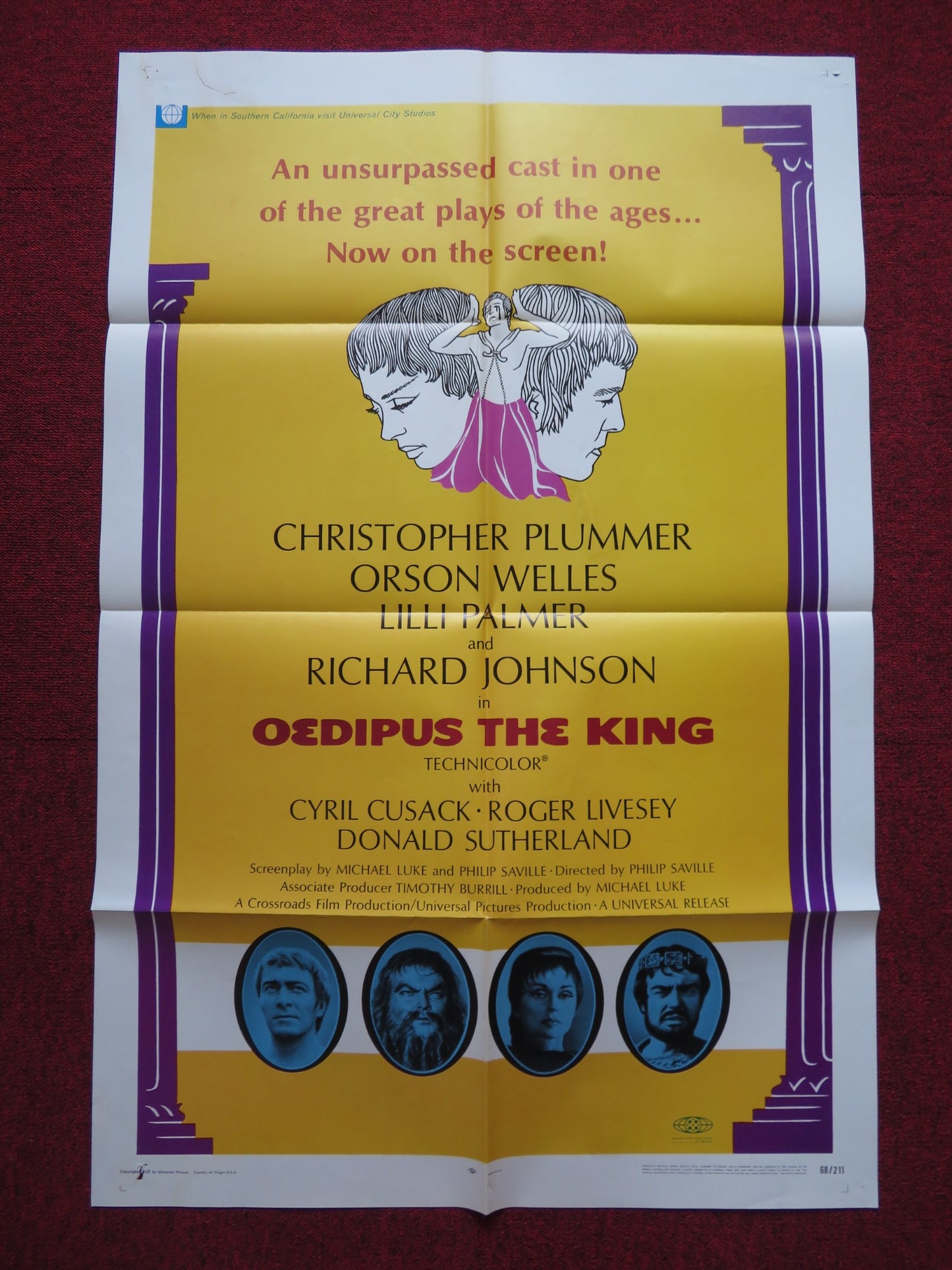 OEDIPUS THE KING FOLDED US ONE SHEET POSTER CHRISTOPHER PLUMMER L. PALMER 1968 - Rendezvous Cinema