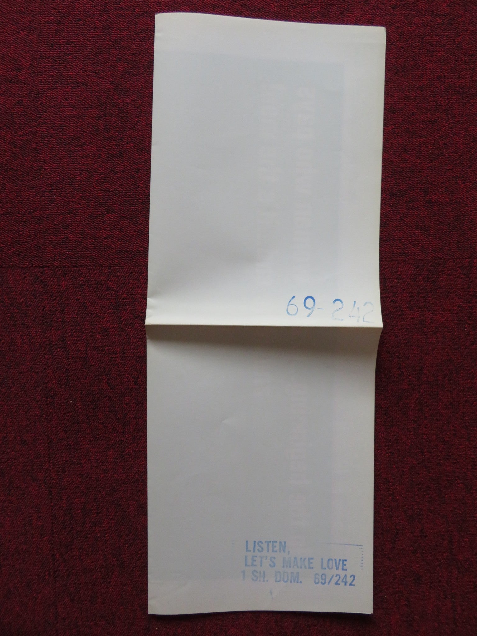 LISTEN LET'S MAKE LOVE FOLDED US ONE SHEET POSTER PIERRE CLEMENTI B. LONCAR 1969 - Rendezvous Cinema