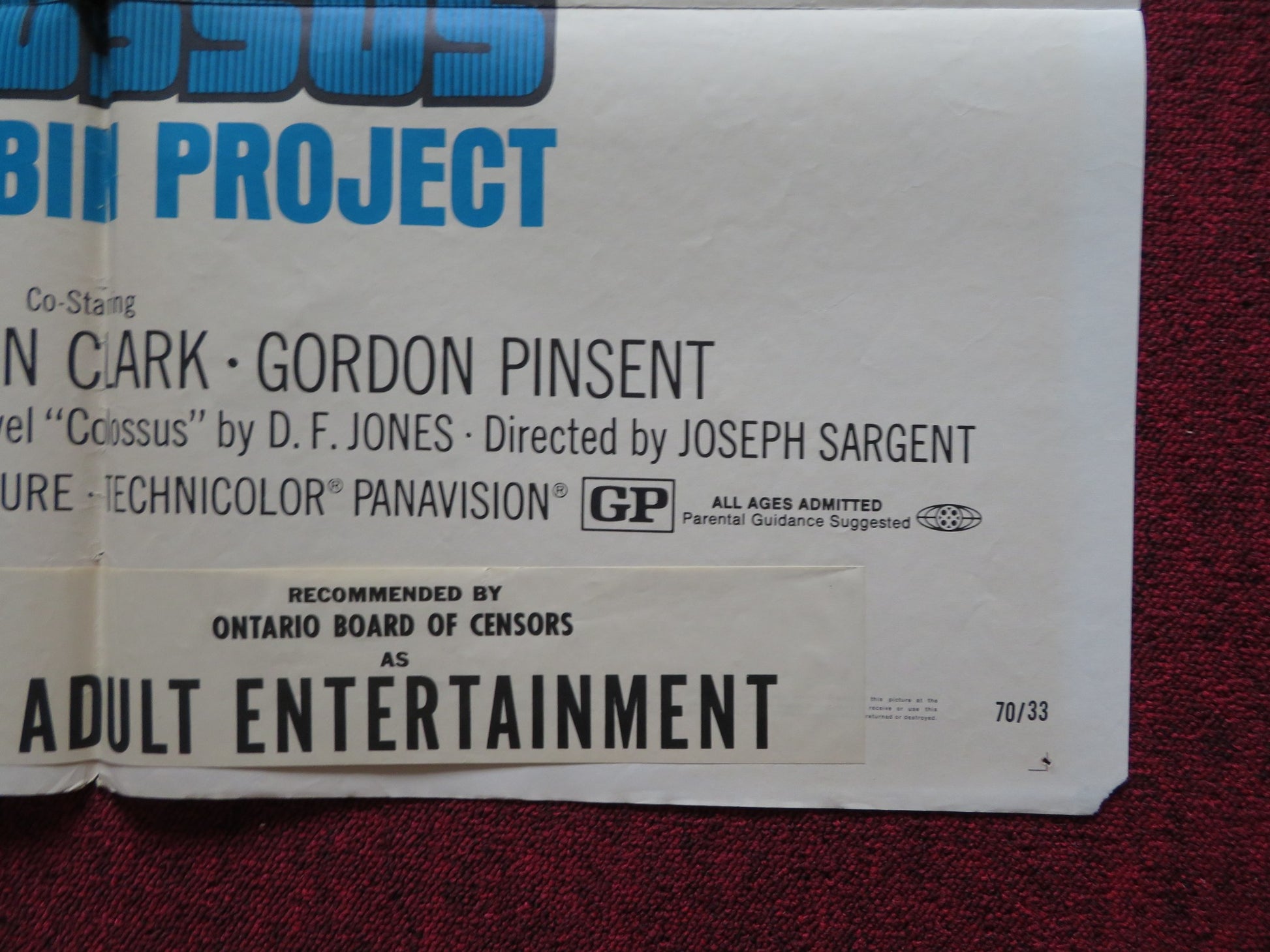 COLOSSUS: THE FORBIN PROJECT FOLDED US ONE SHEET POSTER ERIC BRAEDEN 1970 - Rendezvous Cinema