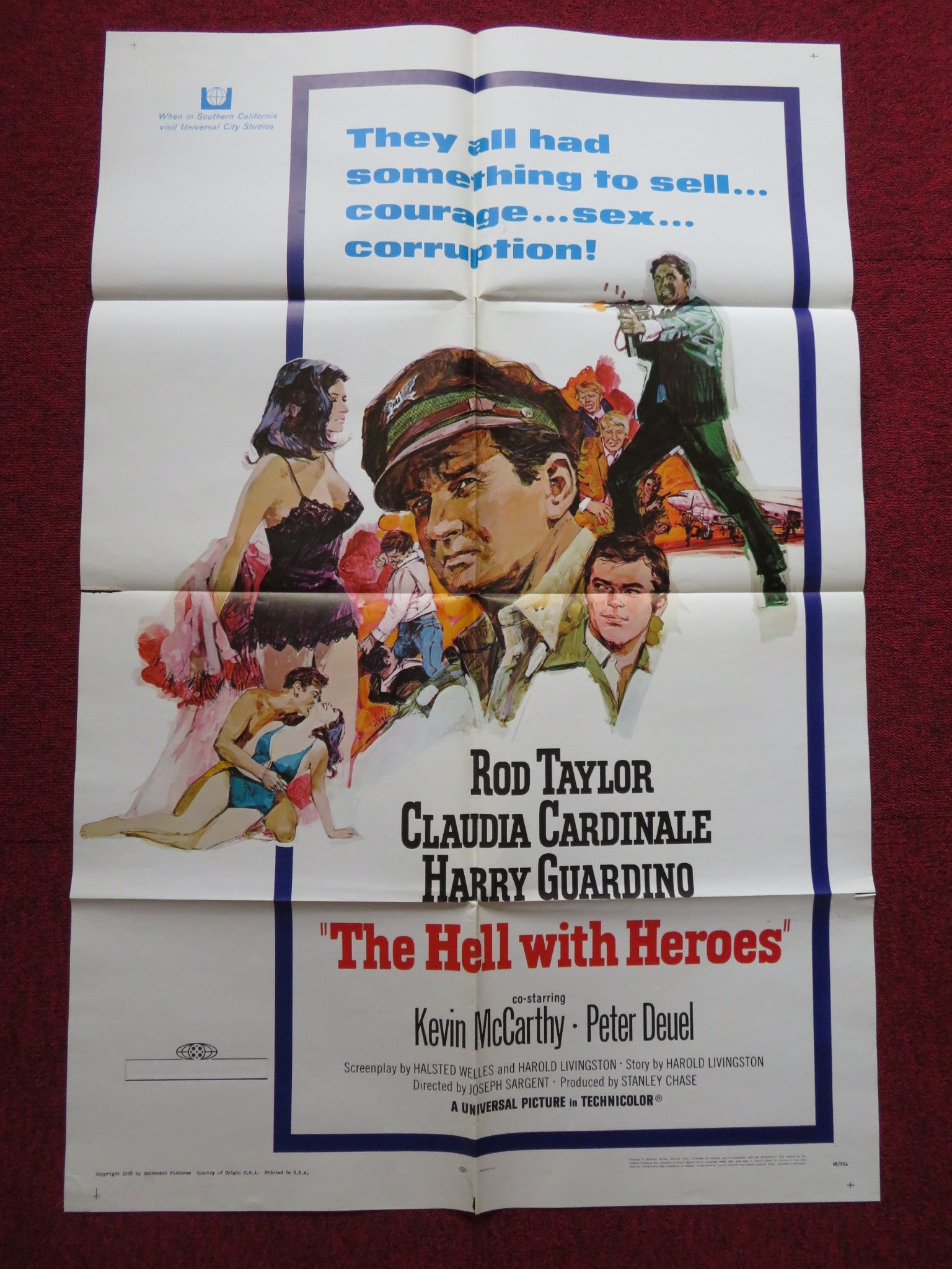 THE HELL WITH HEROES FOLDED US ONE SHEET POSTER ROD TAYLOR CLAUDIA CAR ...