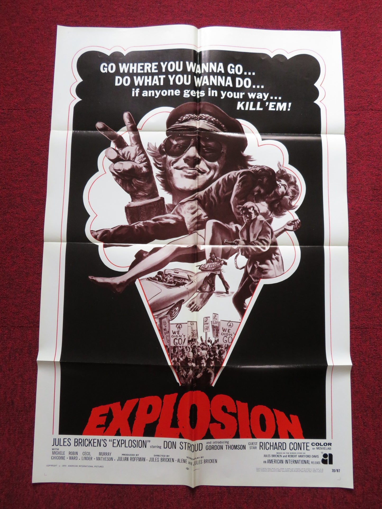 EXPLOSION FOLDED US ONE SHEET POSTER DON STROUD GORDON THOMSON 1970 - Rendezvous Cinema