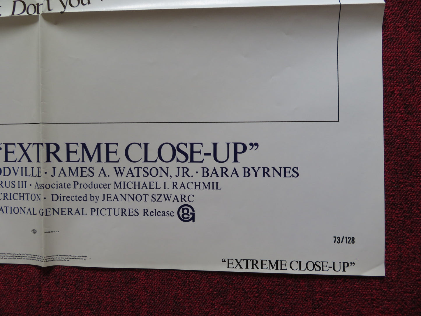 EXTREME CLOSE-UP FOLDED US ONE SHEET POSTER JIM MCMULLAN KATHERINE WOODVILLE '73 - Rendezvous Cinema