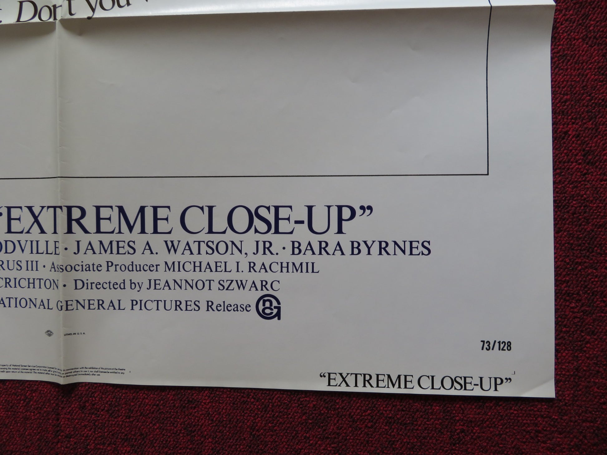 EXTREME CLOSE-UP FOLDED US ONE SHEET POSTER JIM MCMULLAN KATHERINE WOODVILLE '73 - Rendezvous Cinema