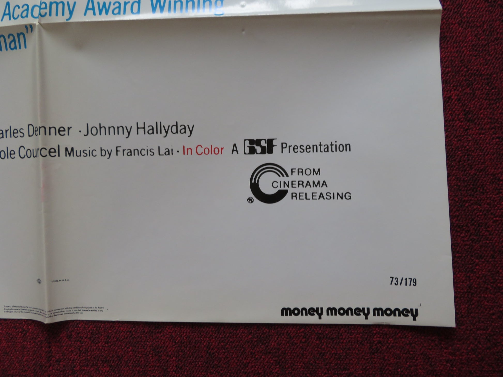 MONEY MONEY MONEY FOLDED US ONE SHEET POSTER LINO VENTURA JACQUES BREL 1973 - Rendezvous Cinema