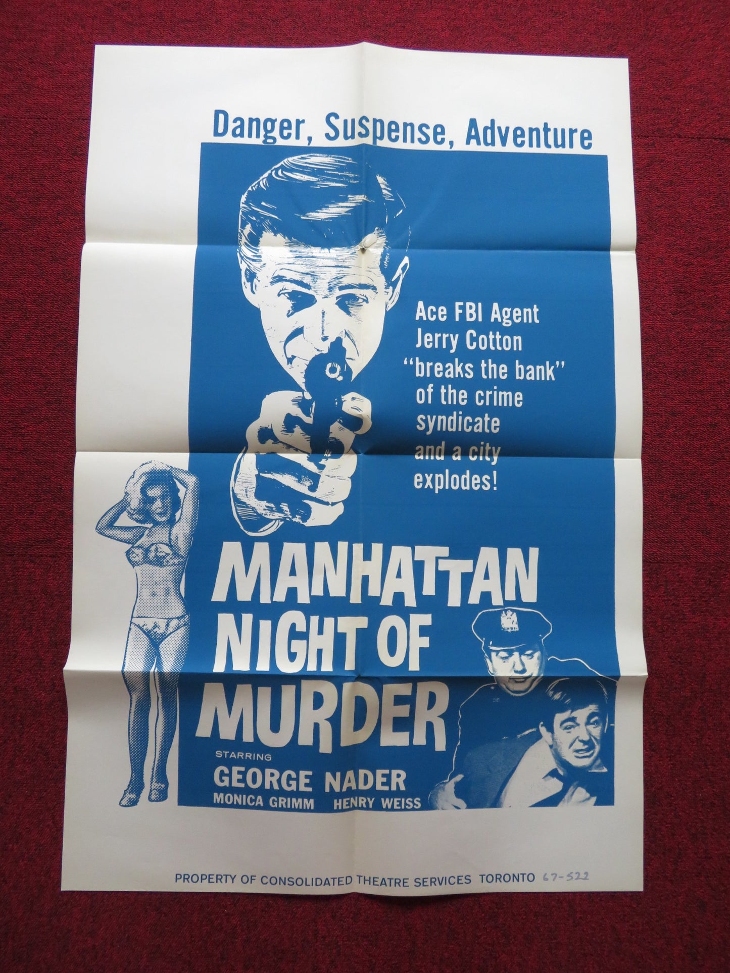 MANHATTAN NIGHT OF MURDER FOLDED US ONE SHEET POSTER GEORGE NADER 1967 - Rendezvous Cinema