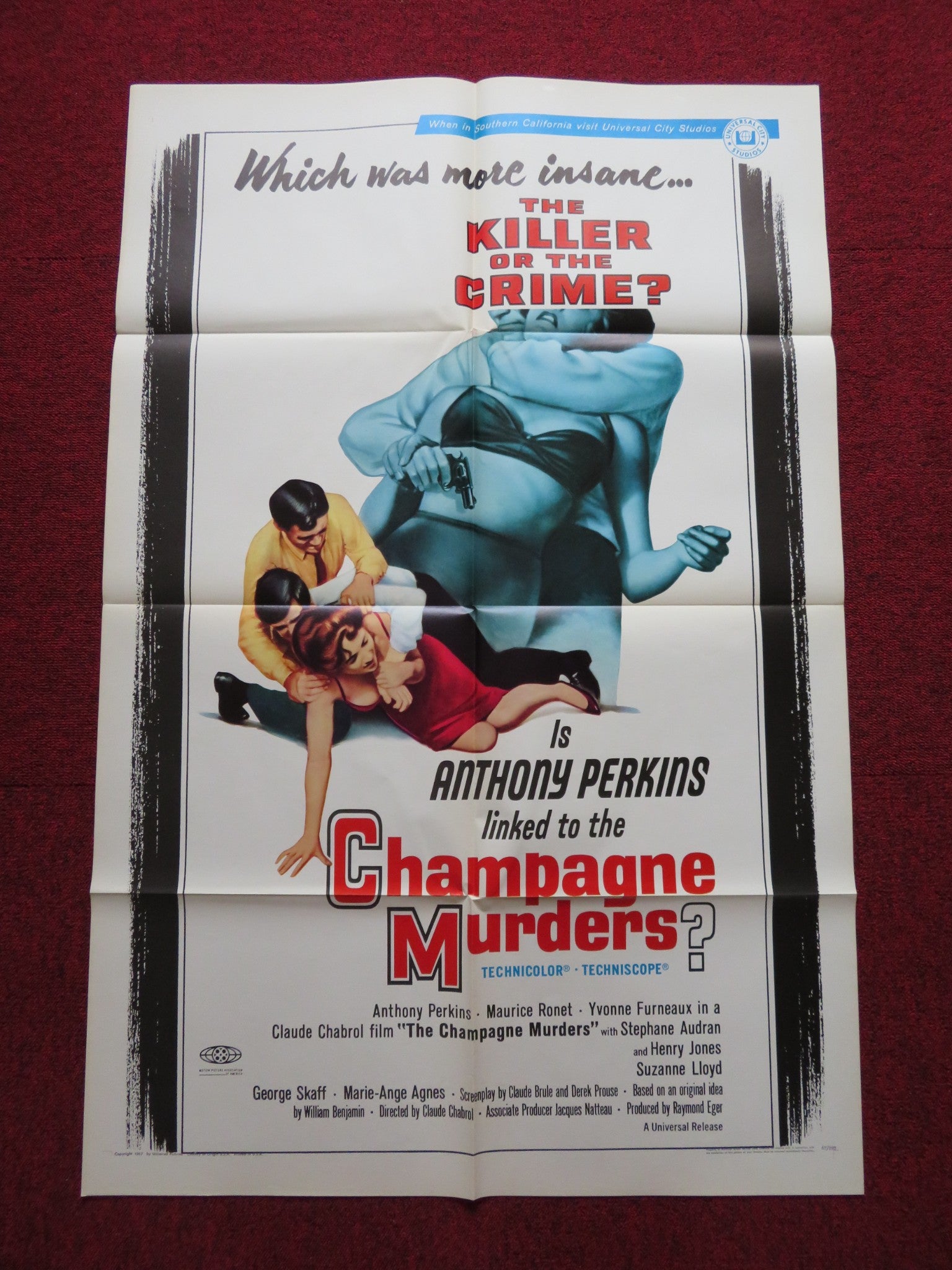 THE CHAMPAGNE MURDERS FOLDED US ONE SHEET POSTER ANTHONY PERKINS M. RONET 1967 - Rendezvous Cinema