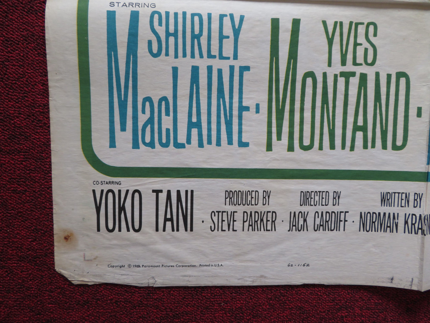 MY GEISHA FOLDED US ONE SHEET POSTER SHIRLEY MACLAINE YVE MONTAND 1962 - Rendezvous Cinema