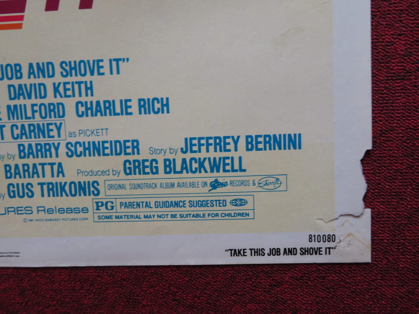 TAKE THIS JOB AND SHOVE IT FOLDED US ONE SHEET POSTER ROBERT HAYS A. CARNEY 1981 - Rendezvous Cinema