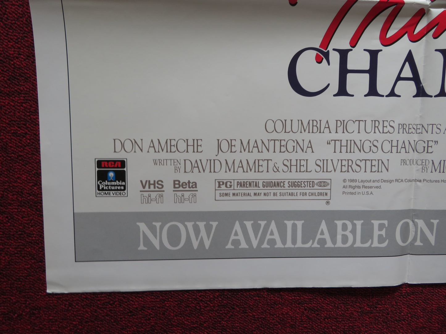 THINGS CHANGE VHS FOLDED US ONE SHEET POSTER DON AMECHE JOE MANTEGNA 1988 - Rendezvous Cinema