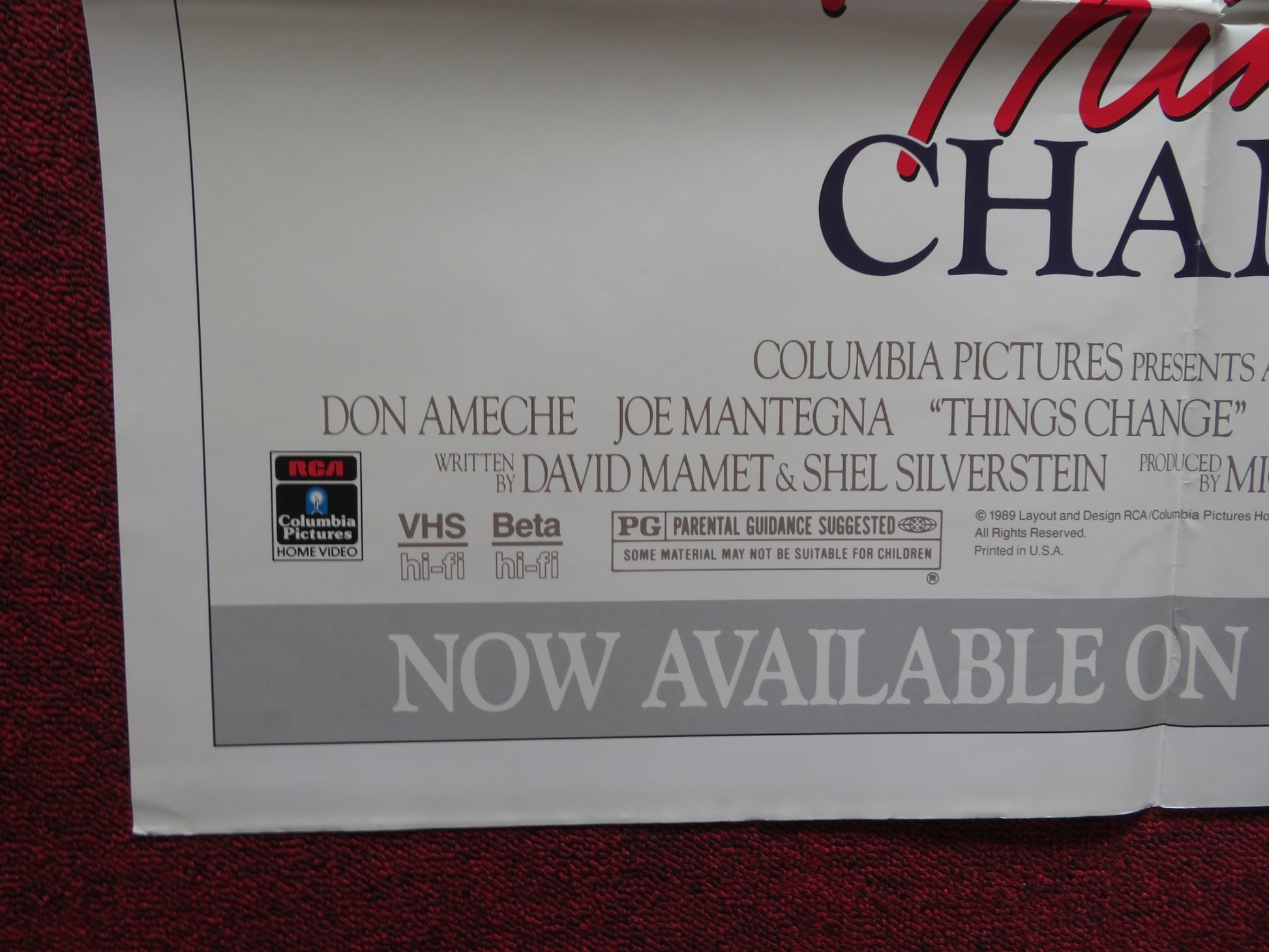 THINGS CHANGE VHS FOLDED US ONE SHEET POSTER DON AMECHE JOE MANTEGNA 1988 - Rendezvous Cinema