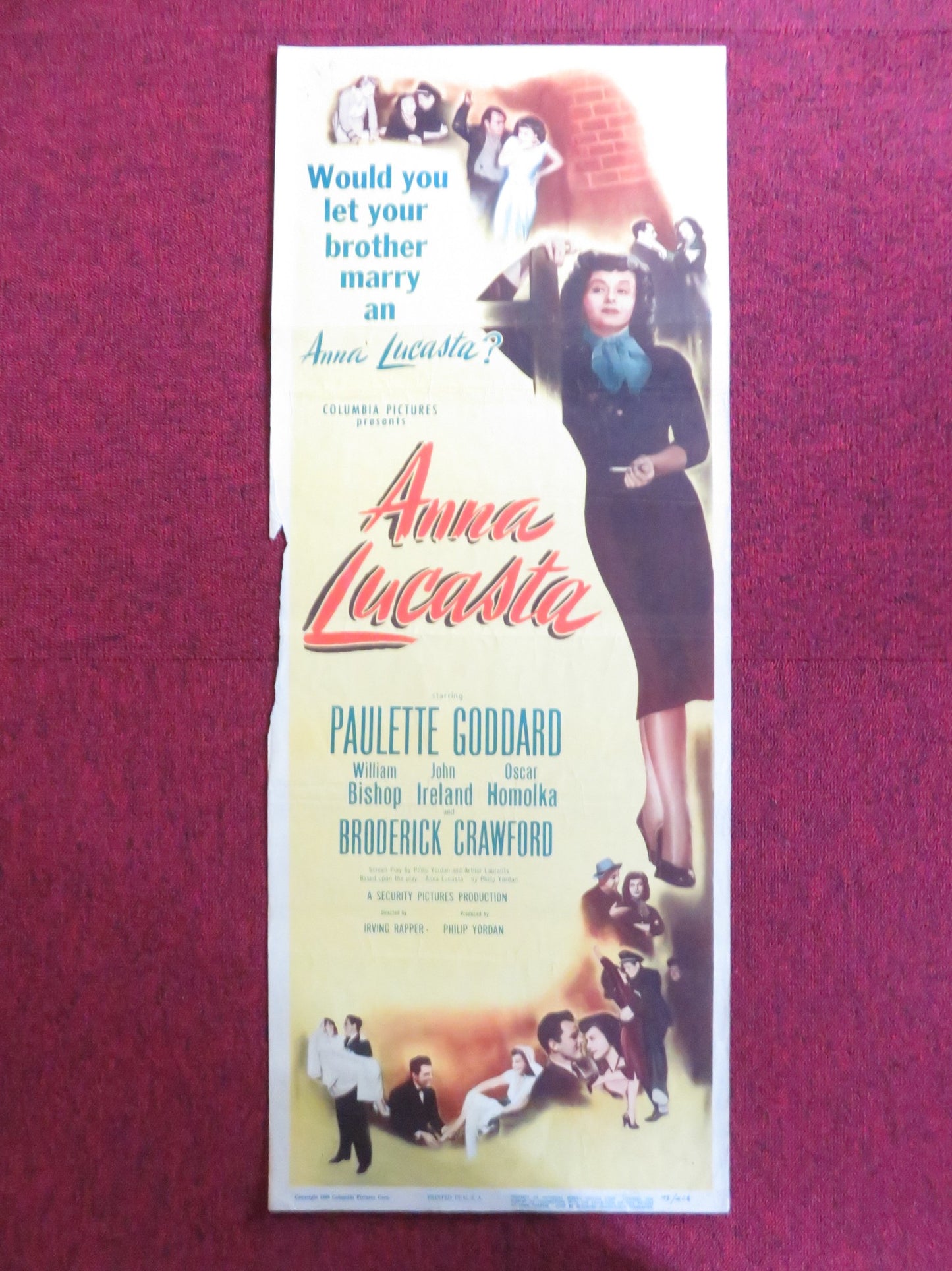 ANNA LUCASTA US INSERT (14"x 36") POSTER PAULETTE GODDARD WILLIAM BISHOP 1949 - Rendezvous Cinema
