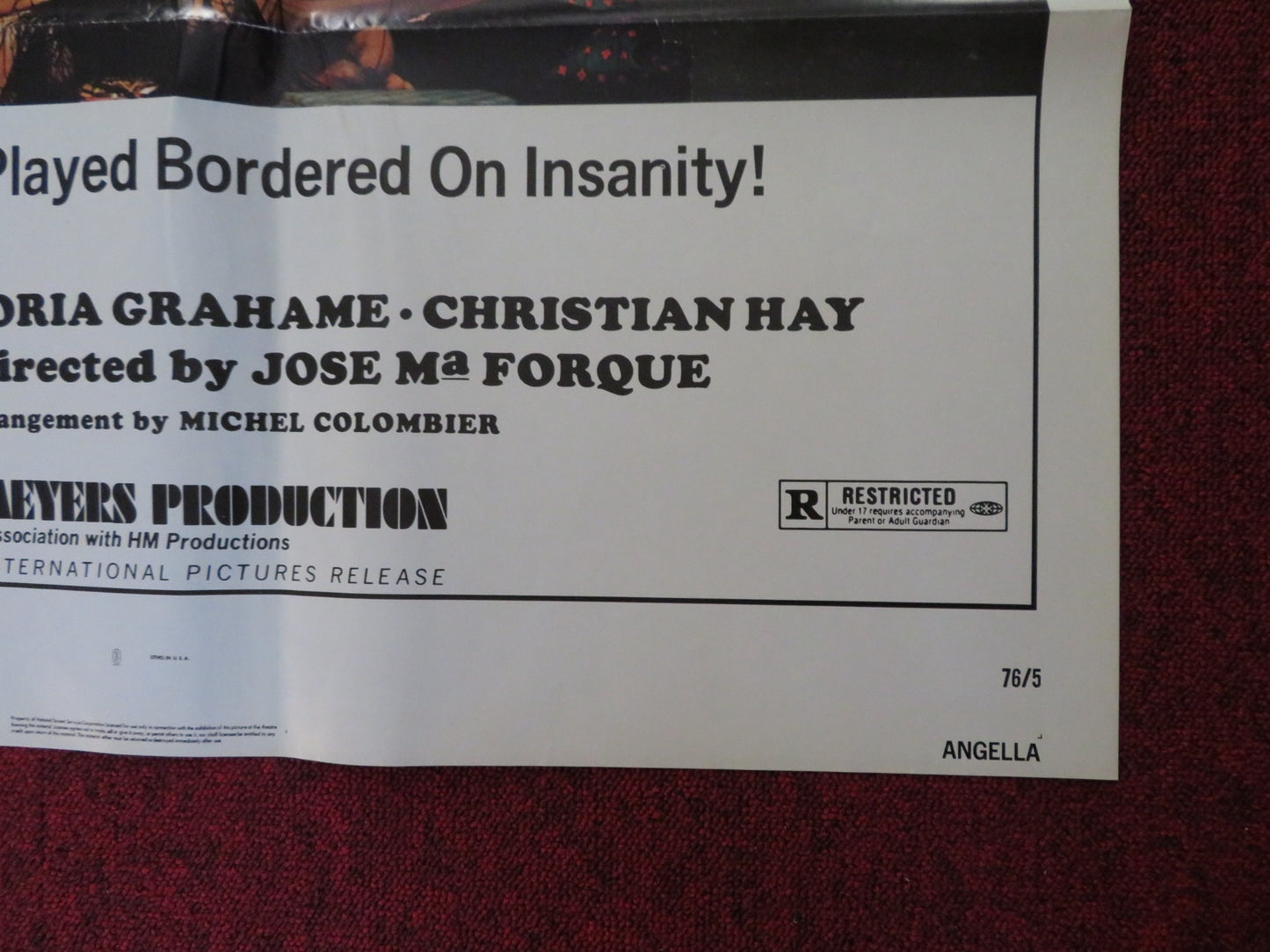 ANGELLA FOLDED US ONE SHEET POSTER SUE LYON FERNANDO REY 1975 - Rendezvous Cinema