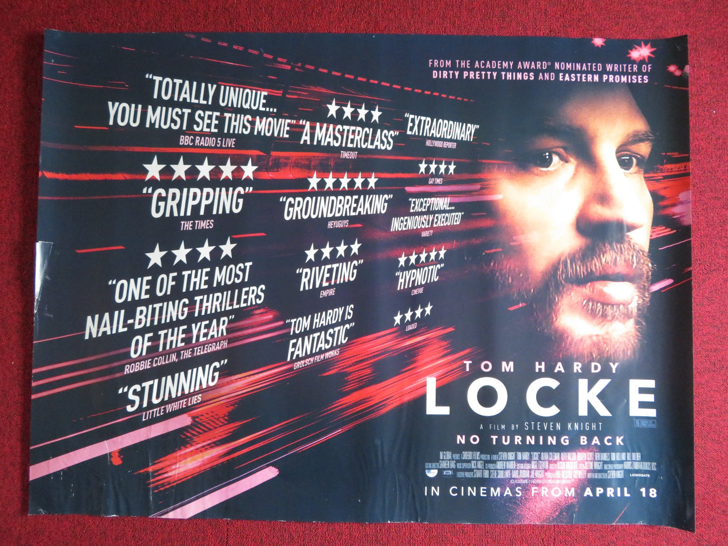 LOCKE UK QUAD (30"x 40") ROLLED POSTER TOM HARDY STEVEN KNIGHT 2013 - Rendezvous Cinema