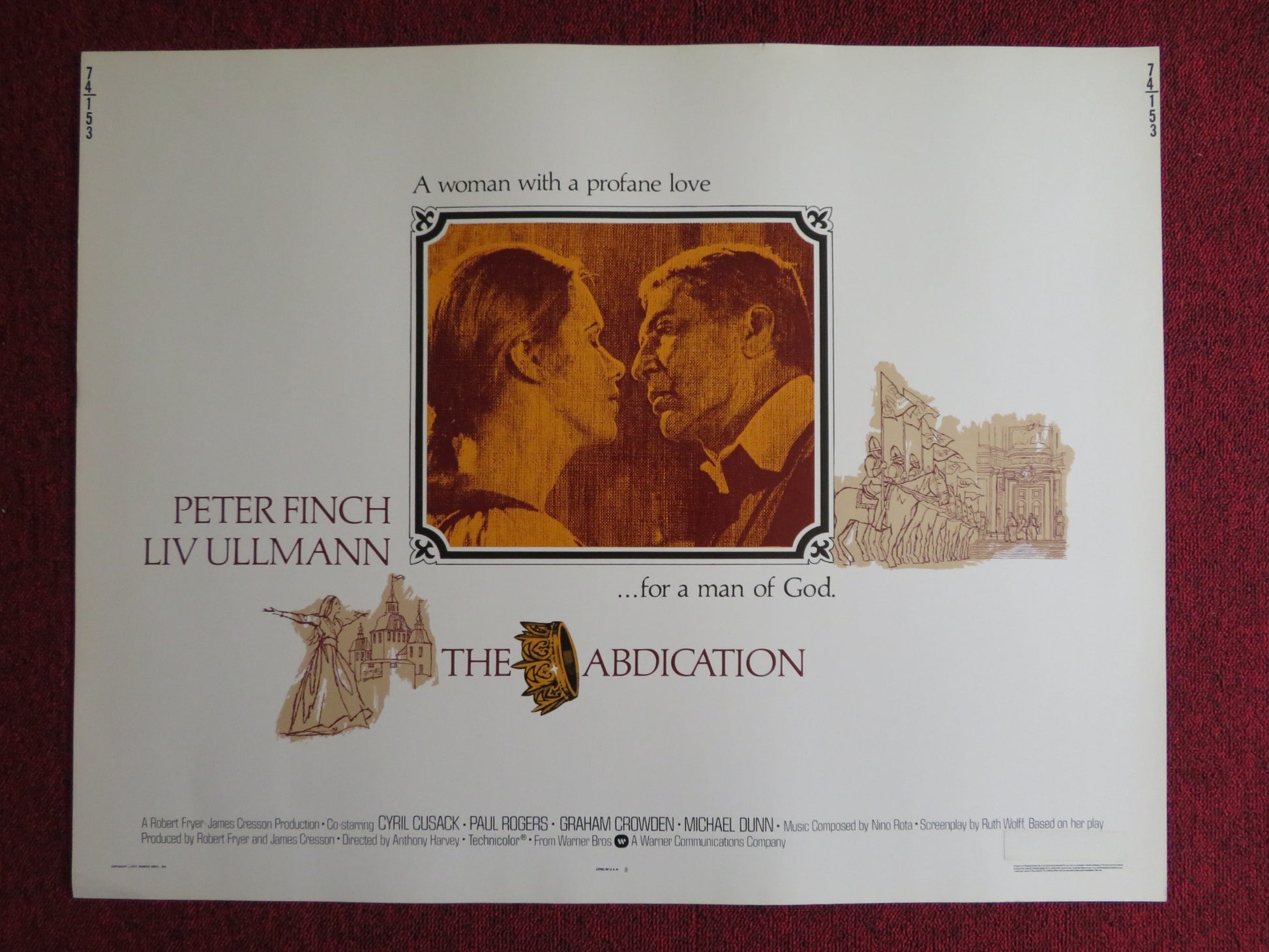 THE ABDICATION US HALF SHEET (22"x 28") POSTER PETER FLINCH LIV ULLMANN 1974 - Rendezvous Cinema
