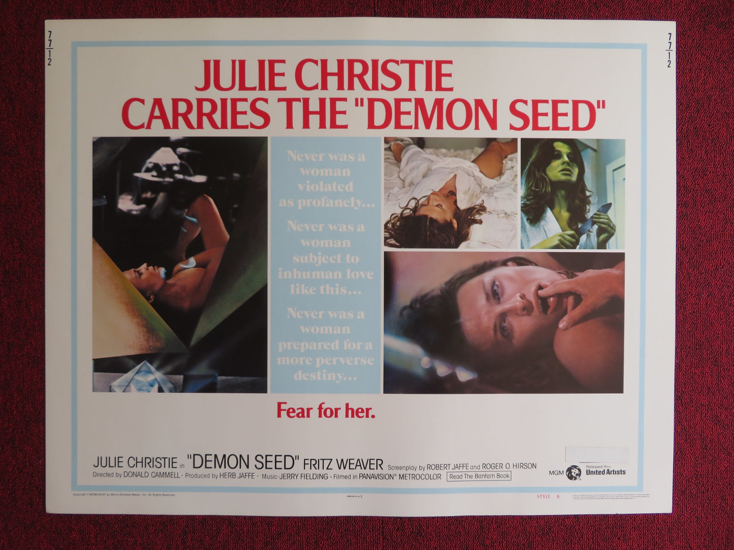 DEMON SEED STYLE B US HALF SHEET (22"x 28") POSTER JULIE CHRISTIE F. WEAVER 1977 - Rendezvous Cinema