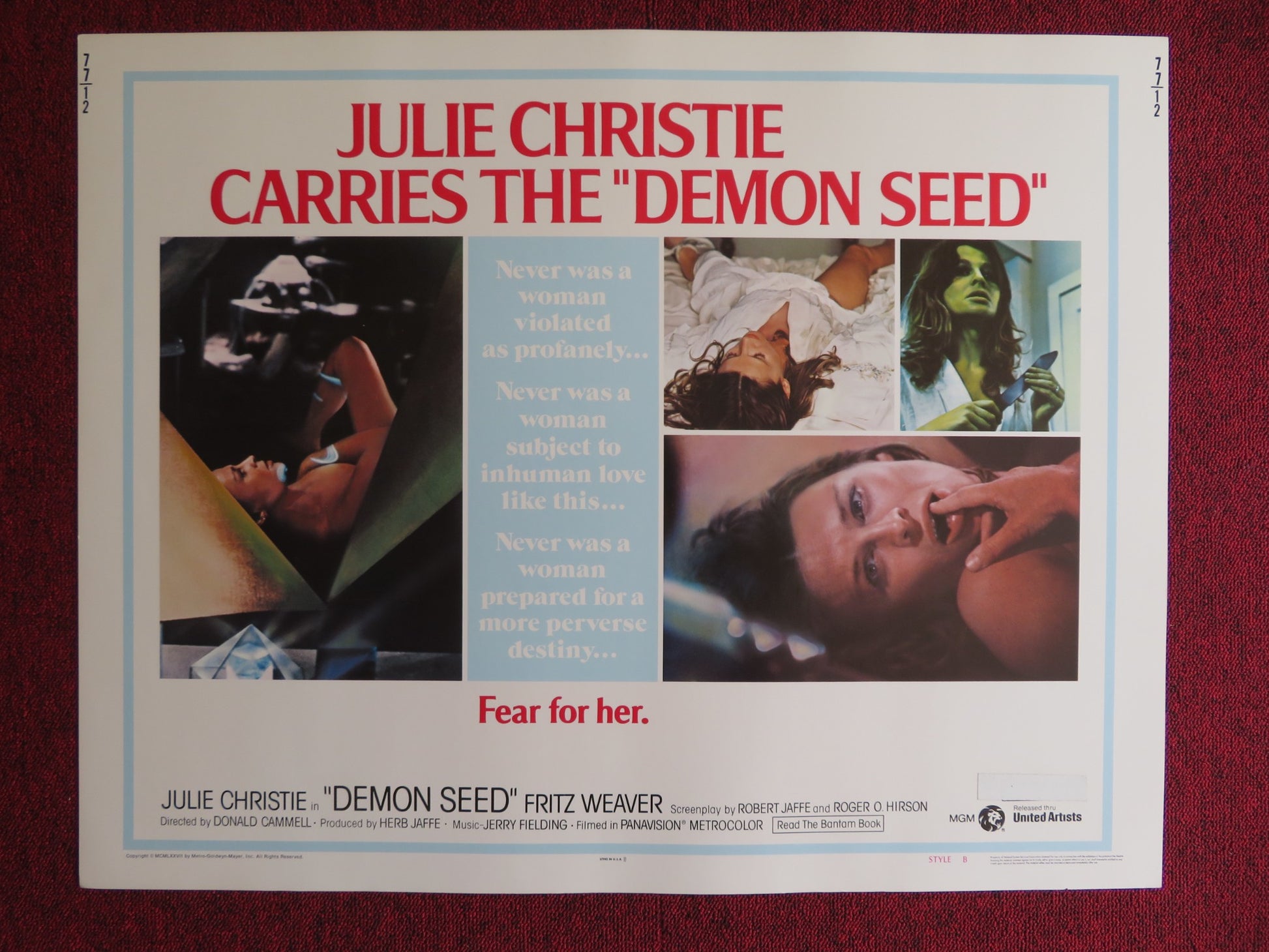 DEMON SEED STYLE B US HALF SHEET (22"x 28") POSTER JULIE CHRISTIE F. WEAVER 1977 - Rendezvous Cinema