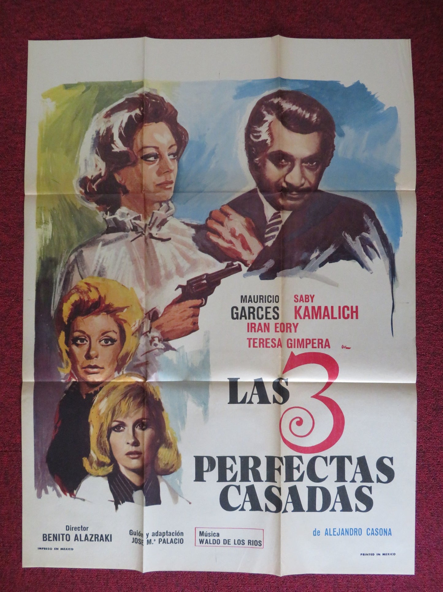 LAS 3 PERFECTAS CASADAS FOLDED MEXICAN POSTER MAURICIO GARCES SABY KAMALICH 1973 - Rendezvous Cinema