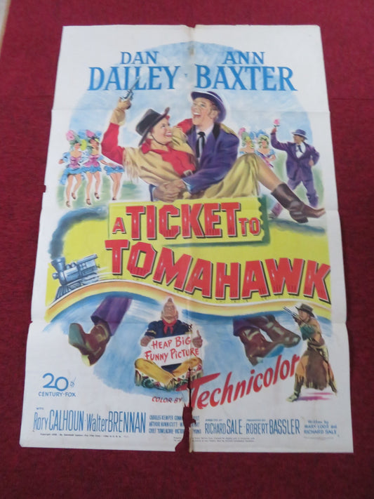 A TICKET TO TOMAHAWK FOLDED US ONE SHEET POSTER RORY CALHOUN ANNE BAXTER 1950