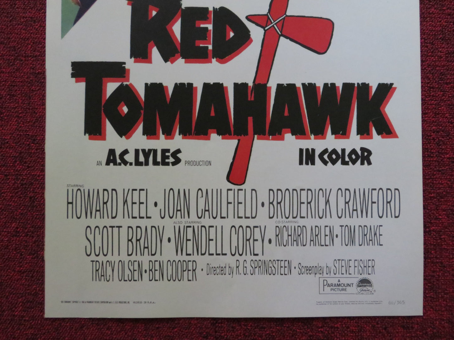 RED TOMAHAWK US INSERT (14"x 36") POSTER HOWARD KEEL JOAN CAULFIELD 1966