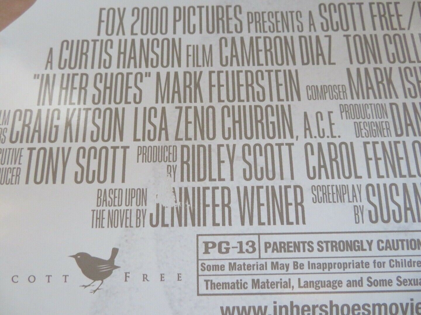 IN HER SHOES VERSION A US ONE SHEET ROLLED POSTER CAMERON DIAZ 2005 Movie posters