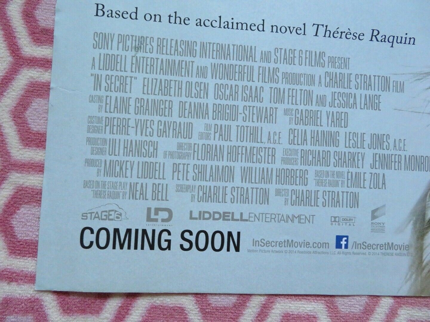 IN SECRET QUAD (30"x 40") ROLLED POSTER THERESE RAQUIN ELIZABETH OLSEN 2013 Rendezvous Cinema Movie posters