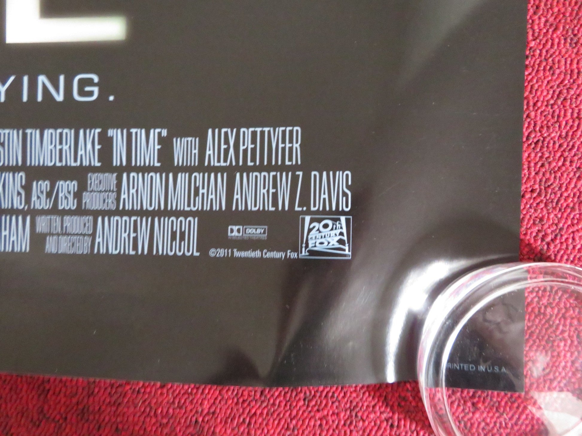 IN TIME US ONE SHEET ROLLED POSTER JUSTIN TIMBERLAKE OLIVIA WILDE 2011 Rendezvous Cinema Movie posters