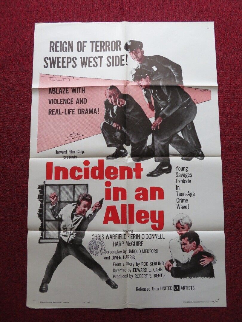 INCIDENT IN AN ALLEY FOLDED US ONE SHEET POSTER CHRIS WARFIELD J. O'DONNELL 1962 Movie posters