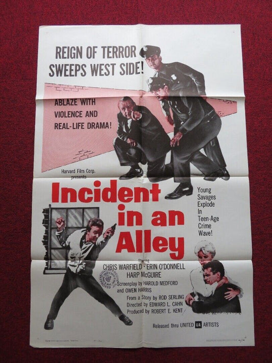 INCIDENT IN AN ALLEY FOLDED US ONE SHEET POSTER CHRIS WARFIELD J. O'DONNELL 1962 Movie posters