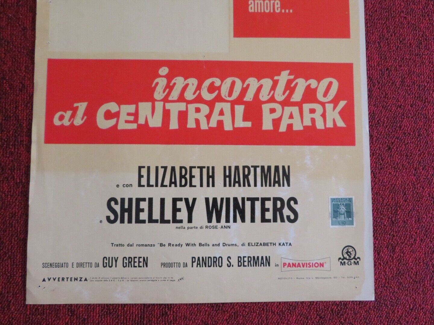 INCONTRO AL CENTRAL PARK ITALIAN LOCANDINA (27.5"x13") POSTER S POITIER 1965 Movie posters