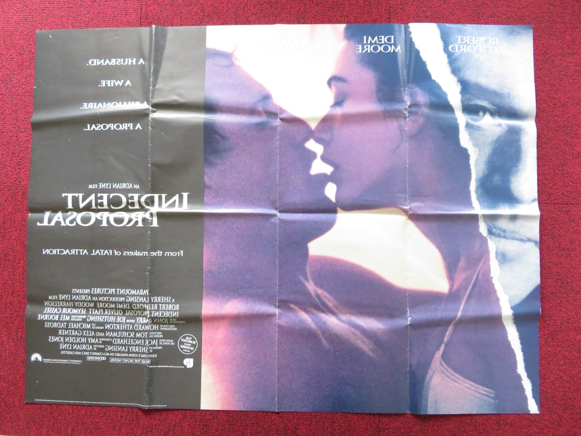 INDECENT PROPOSAL UK QUAD POSTER FOLDED ROBERT REDFORD DEMI MOORE 1993 Rendezvous Cinema Movie posters