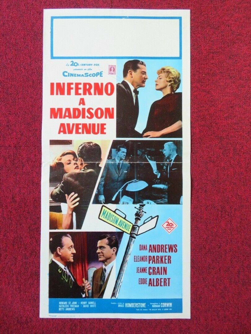 INFERNO A MADISON AVENUE ITALIAN LOCANDINA (27.5"x13") POSTER DANA ANDREWS 1961 Movie posters
