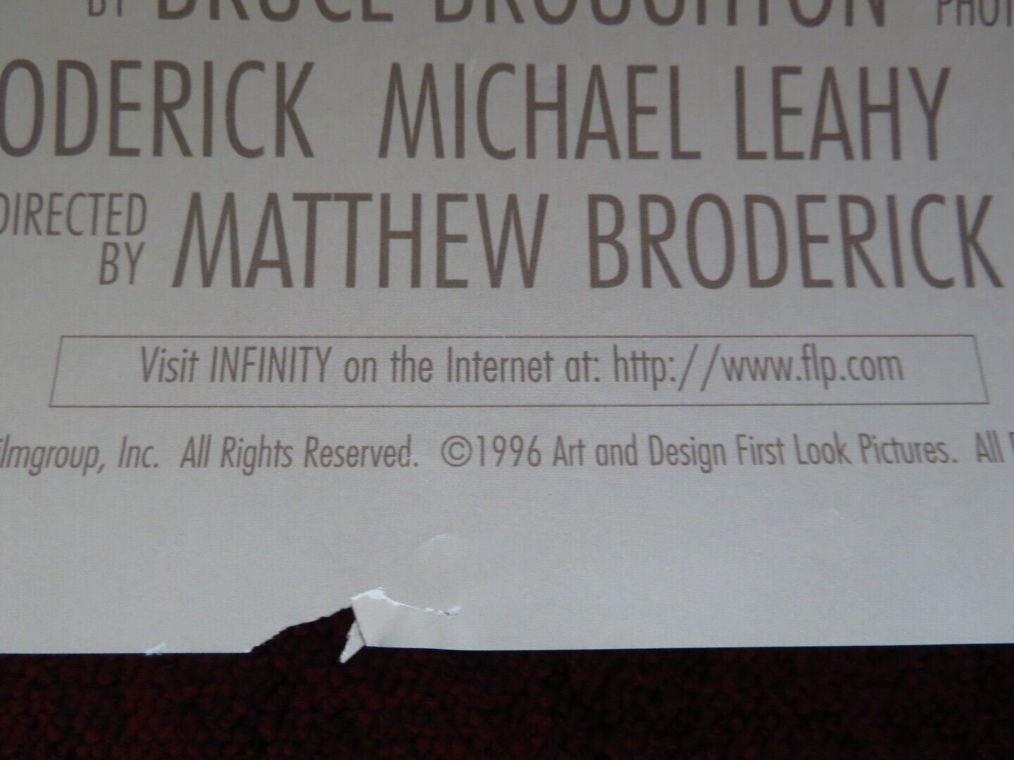 INFINITY US ONE SHEET ROLLED POSTER MATTHEW BRODERICK JEFFREY FORCE 1996 Movie posters