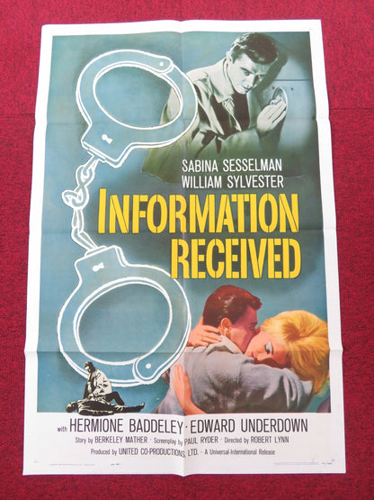 INFORMATION RECEIVED FOLDED US ONE SHEET POSTER S.SESSELMANN WILLIAM SYLVES 1962 Rendezvous Cinema Movie posters