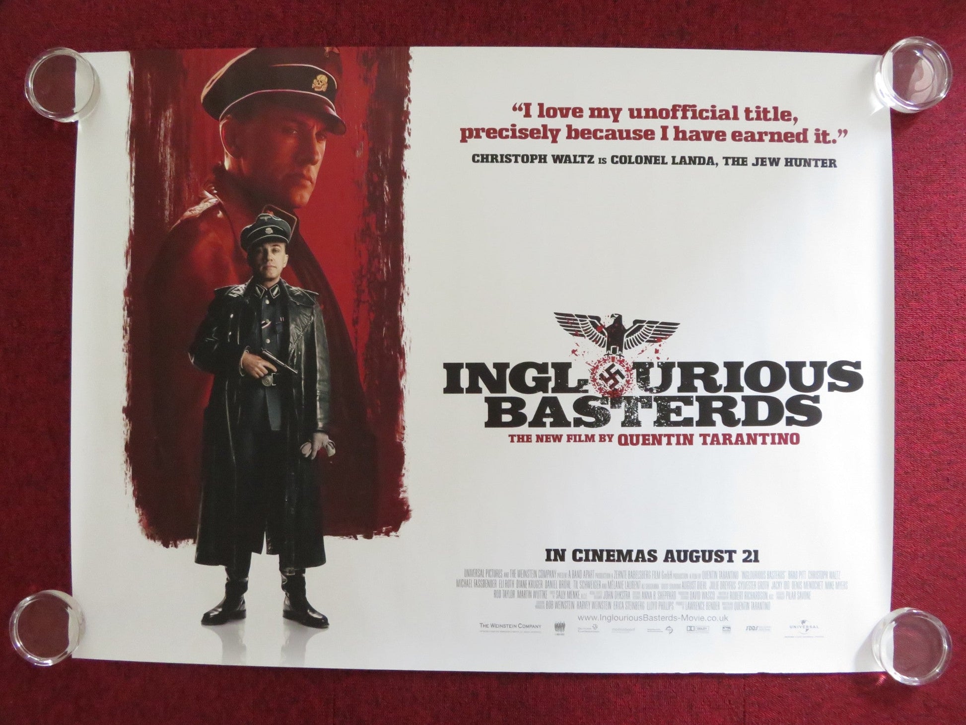 INGLOURIOUS BASTERDS - A UK QUAD (30"x 40") ROLLED POSTER TARANTINO B. PITT 2009 Rendezvous Cinema Movie posters