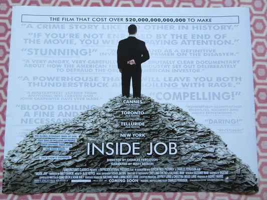 INSIDE JOB QUAD (30"x 40") ROLLED POSTER NARRATED MATT DAMON CHARLES FERGUSON Movie posters