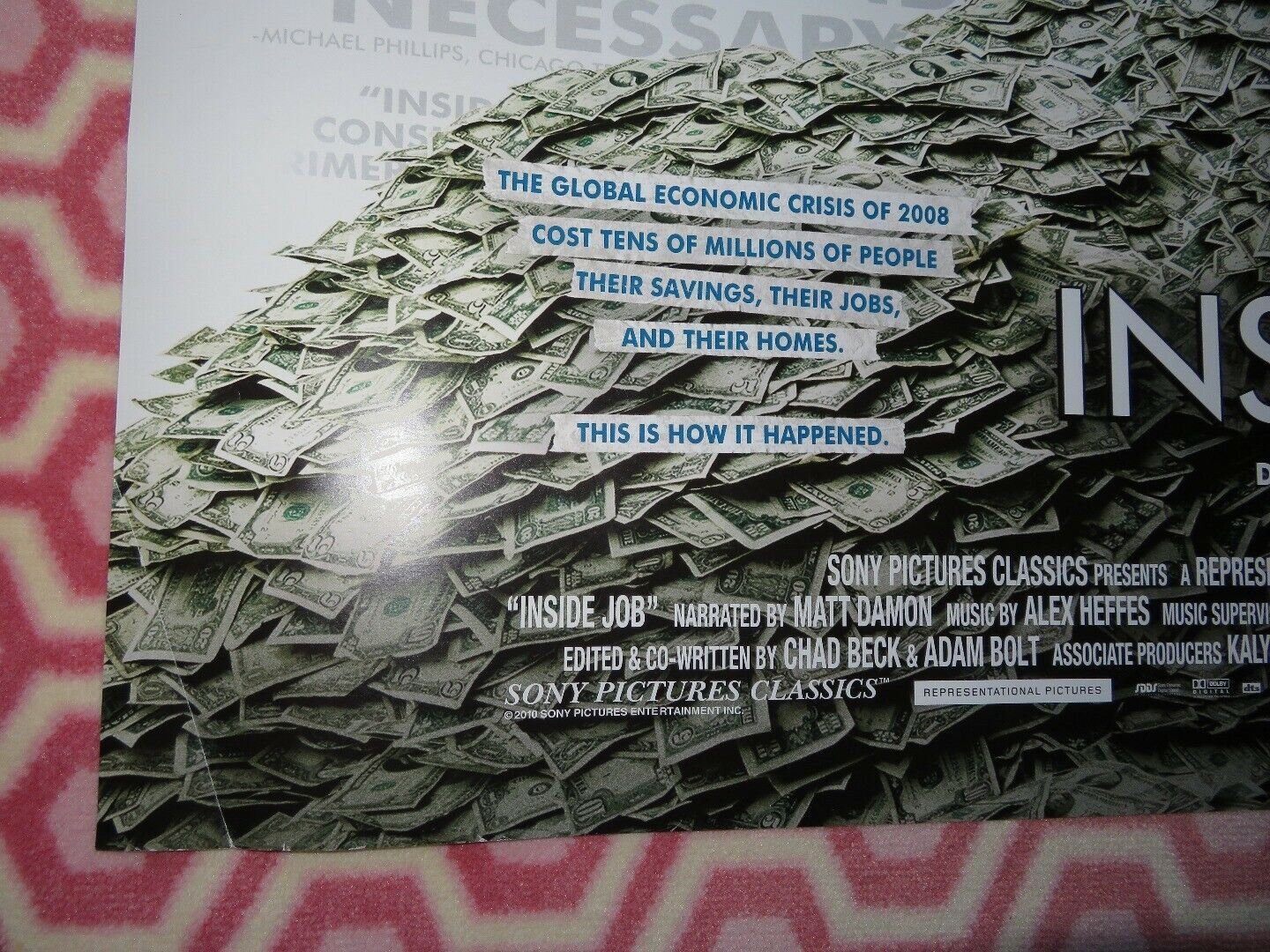 INSIDE JOB QUAD (30"x 40") ROLLED POSTER NARRATED MATT DAMON CHARLES FERGUSON Movie posters