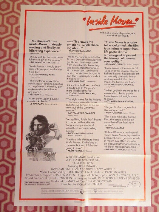 INSIDE MOVES US ONE SHEET POSTER JOHN SAVAGE DAVIS MORSE 1980 Movie posters