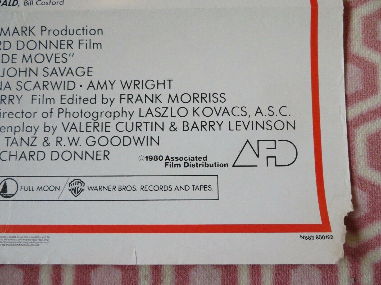 INSIDE MOVES US ONE SHEET ROLLED POSTER JOHN SAVAGE 1980 Movie posters