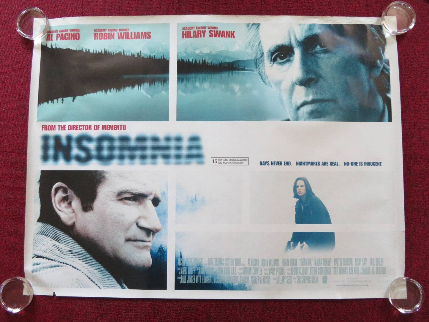 INSOMNIA UK QUAD (30"x 40") ROLLED POSTER AL PACINO ROBIN WILLIAMS 2002 Rendezvous Cinema Movie posters