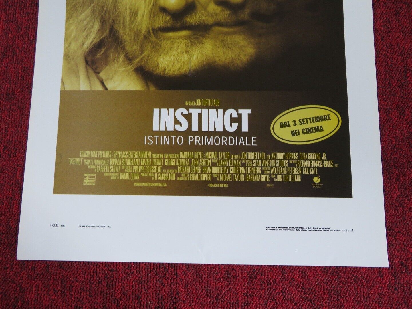 INSTINCT ITALIAN LOCANDINA (27.5"x13") POSTER ANTHONY HOPKINS 1999 Movie posters