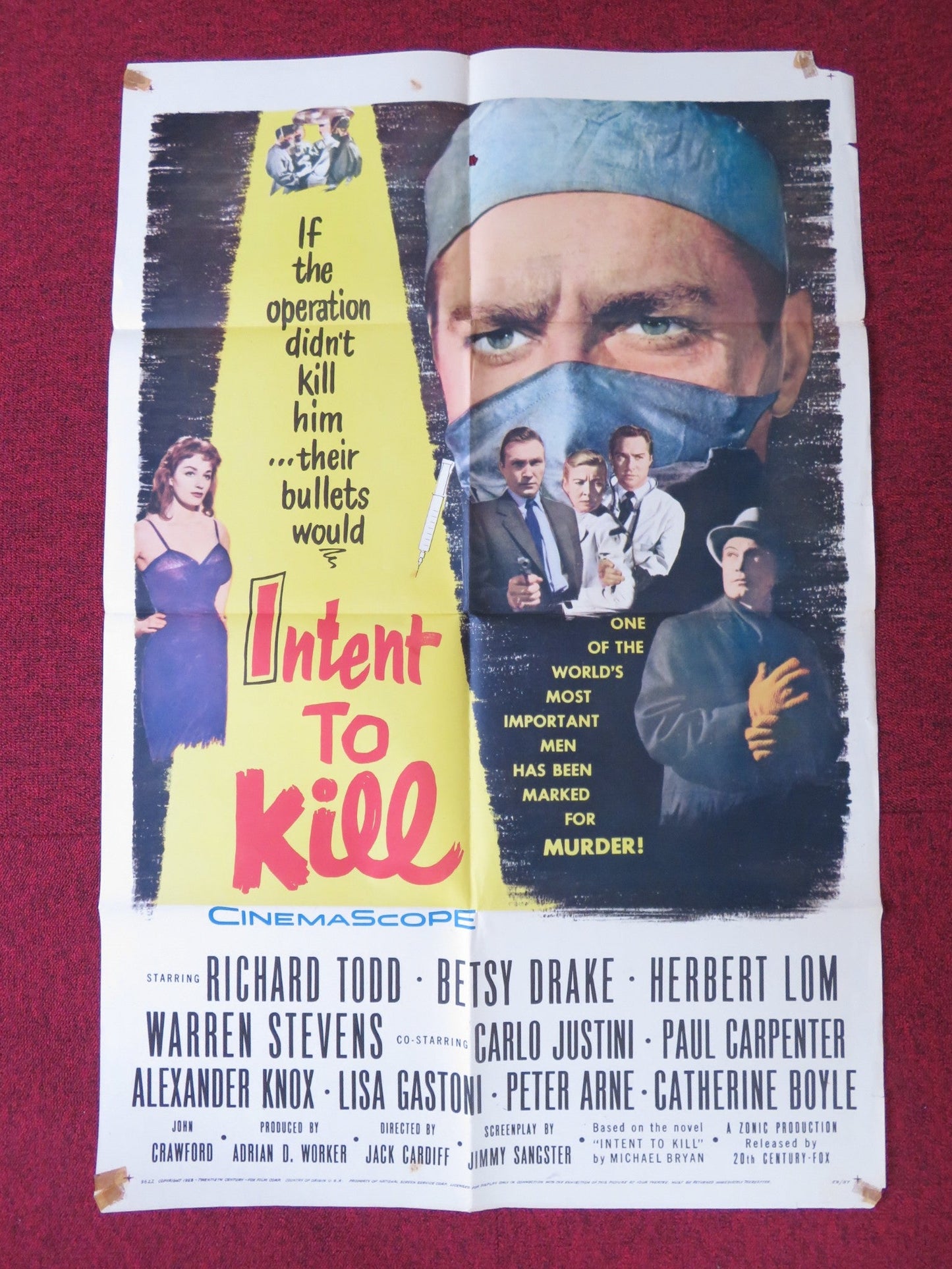 INTENT TO KILL FOLDED US ONE SHEET POSTER RICHARD TODD BETSY DRAKE 1958 Rendezvous Cinema Movie posters