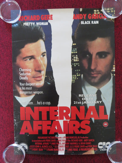 INTERNAL AFFAIRS VHS VIDEO POSTER RICHARD GERE ANDY GARCIA 1990 Rendezvous Cinema Movie posters