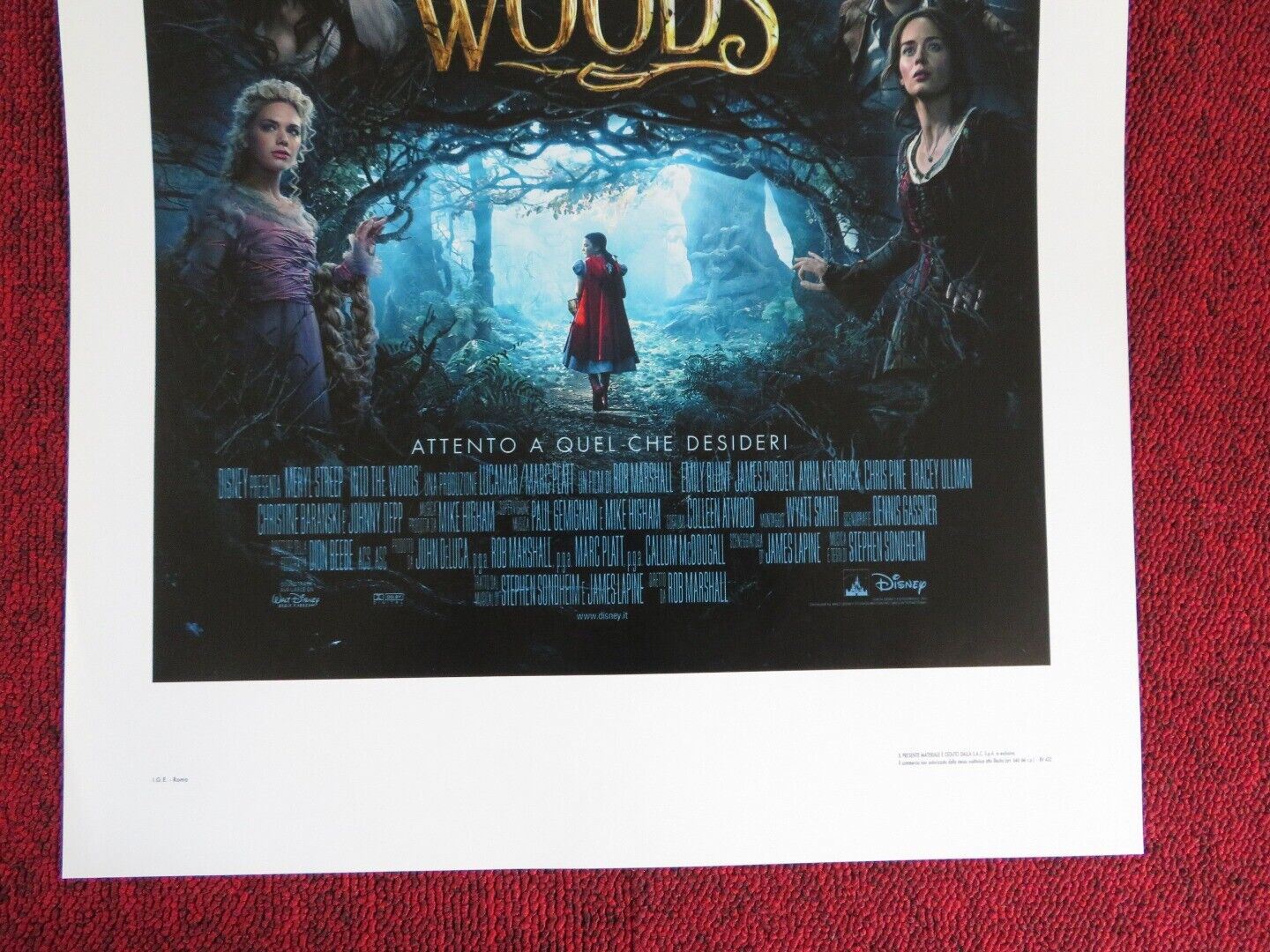 INTO THE WOODS ITALIAN LOCANDINA (27.5"x13") POSTER DISNEY MERYL STREEP 2014 Movie posters