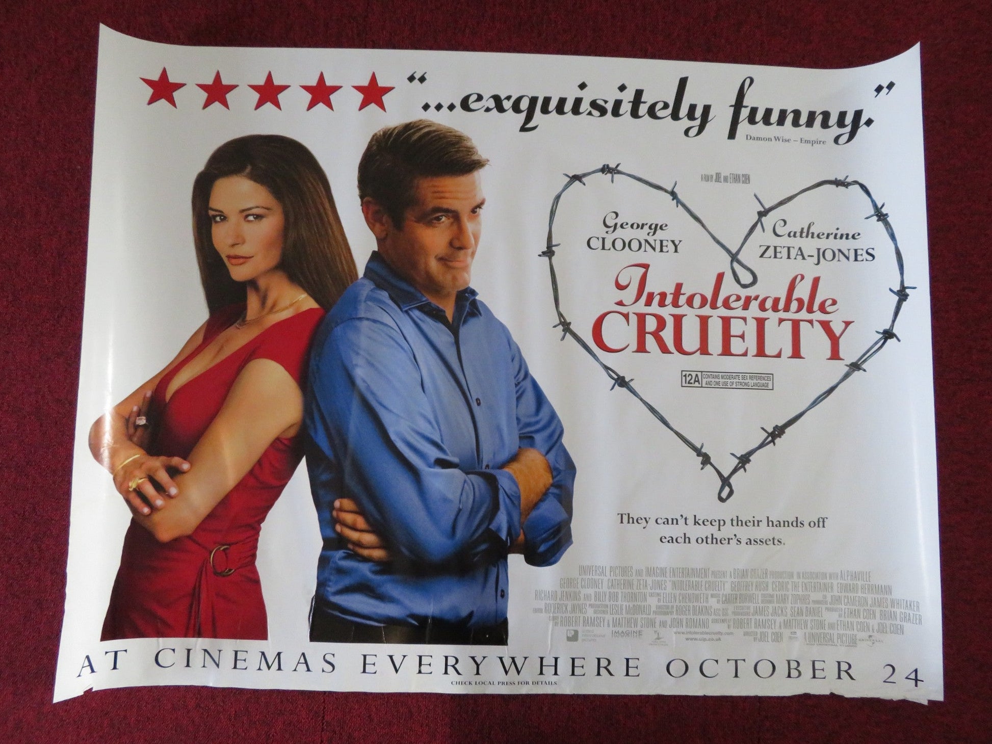 INTOLERABLE CRUELTY UK QUAD (30"x 40") ROLLED POSTER GEORGE CLOONEY 2003 Rendezvous Cinema Movie posters