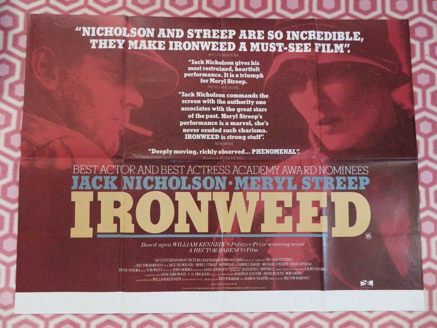 IRONWEED UK ORIGINAL QUAD POSTER 1987 JACK NICHOLSON MERYL STREEP TOM WAITS RARE Movie posters