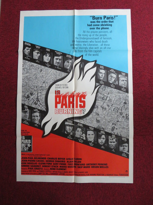 IS PARIS BURNING? FOLDED US ONE SHEET POSTER DOUGLAS FORD ORSON WELLES 1966 Rendezvous Cinema Movie posters
