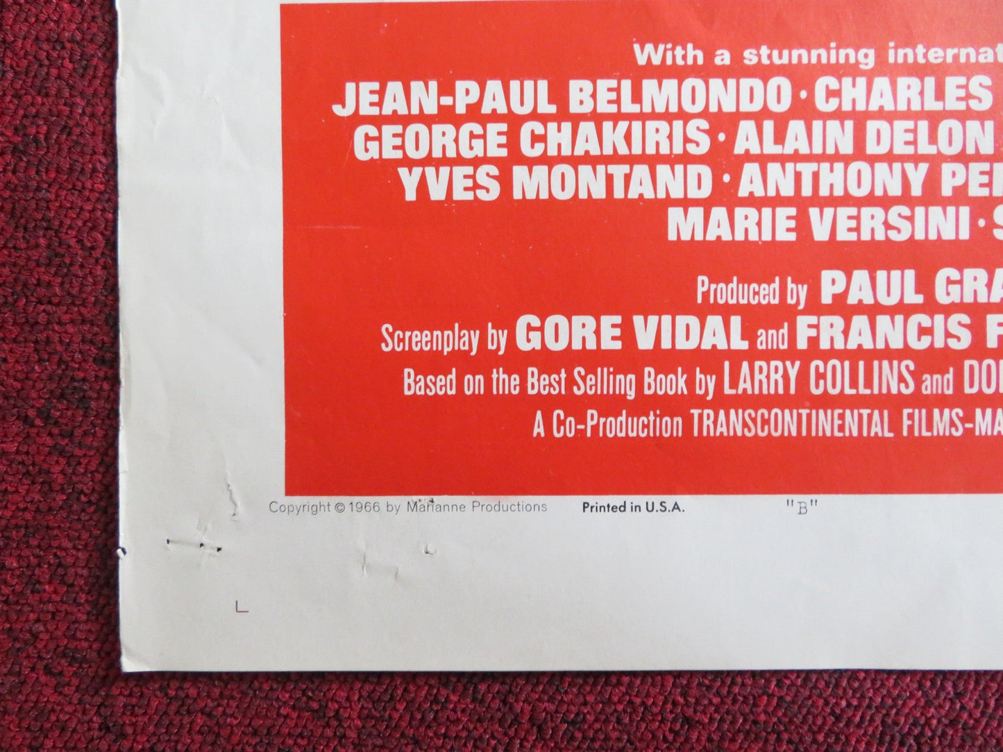 IS PARIS BURNING? STYLE B FOLDED US ONE SHEET POSTER JEAN - PAUL BELMONDO 1966 Rendezvous Cinema Movie posters